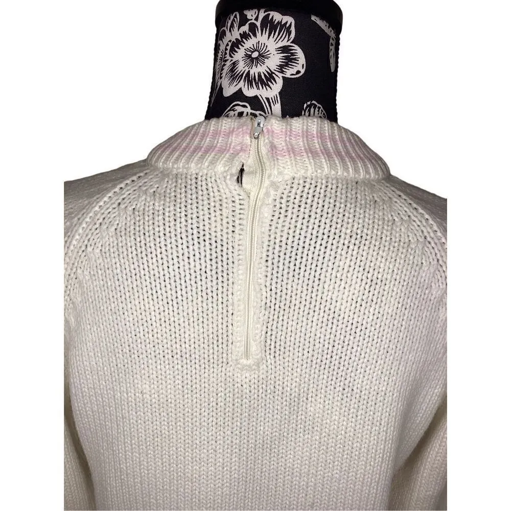 Open Knit High Collar Floral Granny Sweater Casual Everyday Grandma Green Size M - Image 5