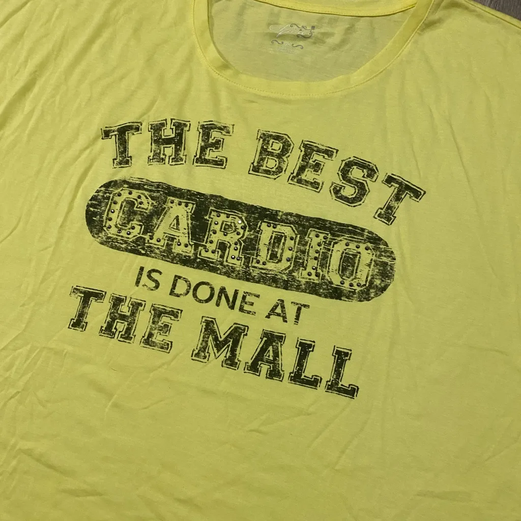 Style & Co Yellow Graphic Tee | “The Best Cardio Is Done At The Mall” | Size 0X - Image 2