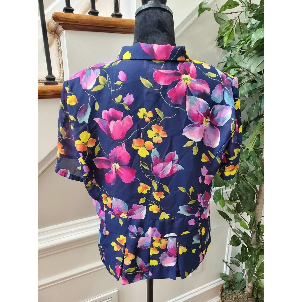 Karin Stevens Women Floral Polyester Short Sleeve Collared Button Down Shirt 10 - Image 6