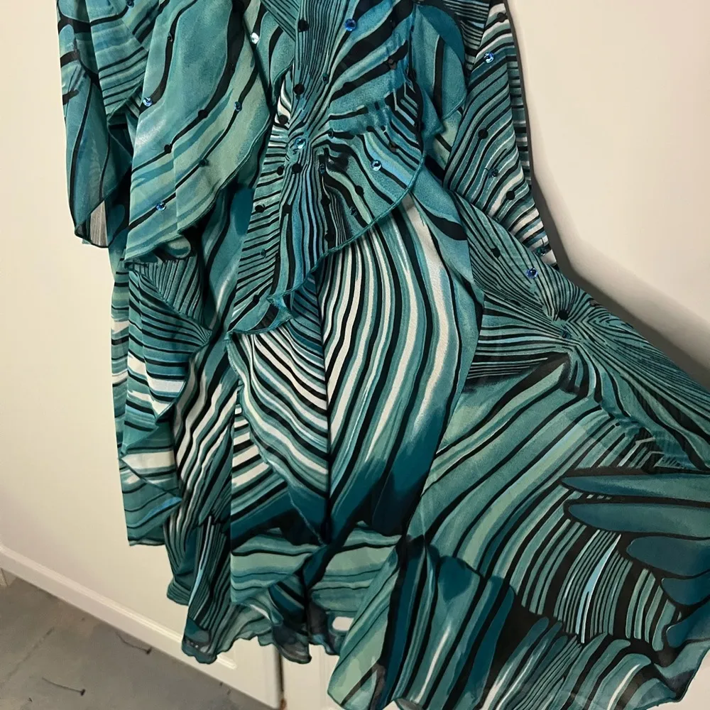 Vintage Robbie Bee Teal Abstract Chiffon Occasion Dress Size 14 - Image 9