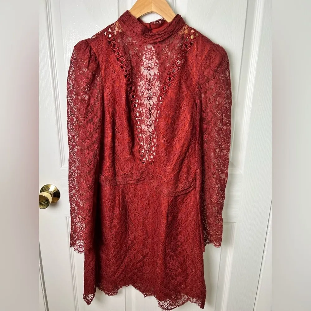 Cotton Blend Celia Scallop Lace Open Back Long Sleeve Mini Dress L - Image 3