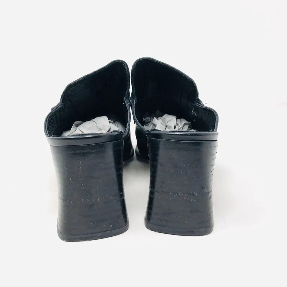 SAKS FIFTH AVENUE black leather loafer mules, made in Italy, size 9 - Image 6