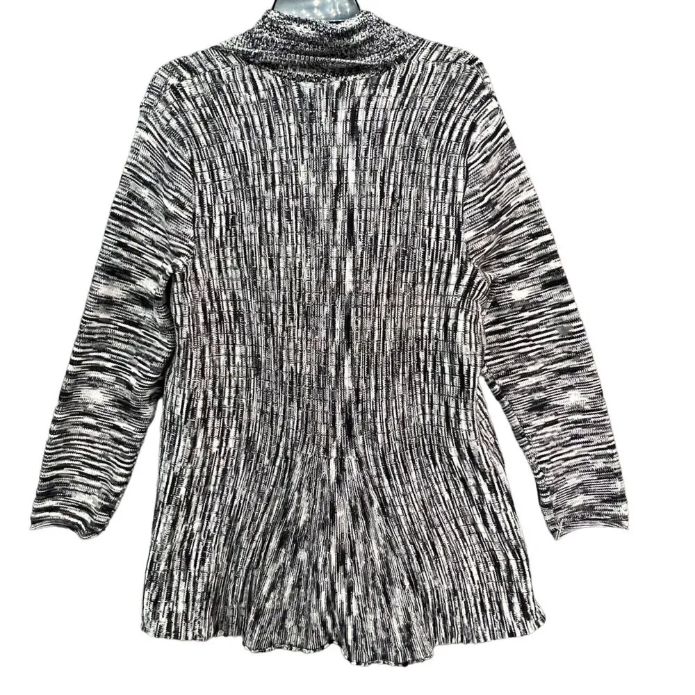 NY Collection Cardigan Women XL Black White Tunic Knit Sweater Open Front Layers - Image 4