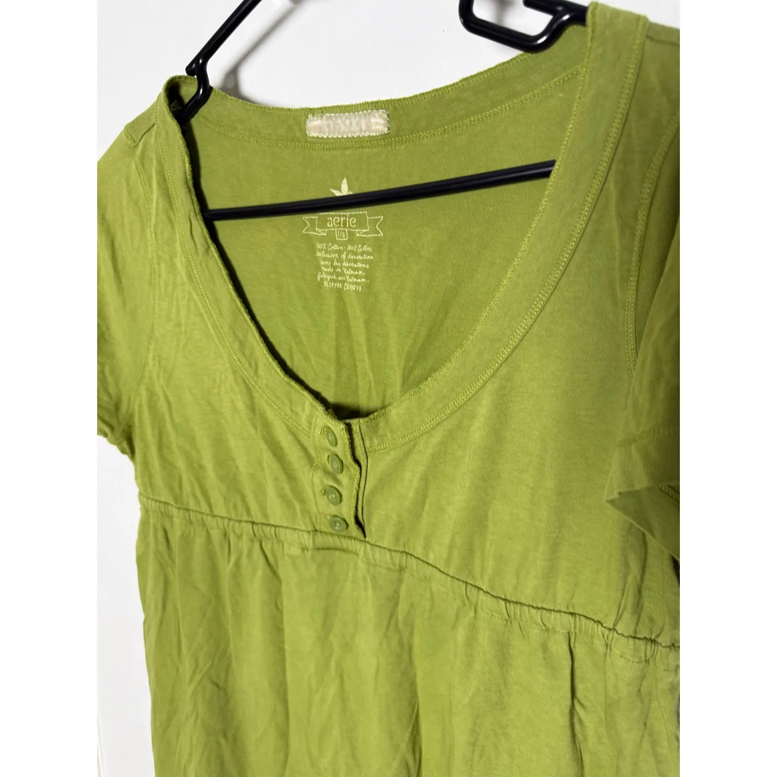 Vintage Aerie American Eagle Green Babydoll Scoop Neck Peasant Top Large - Image 3