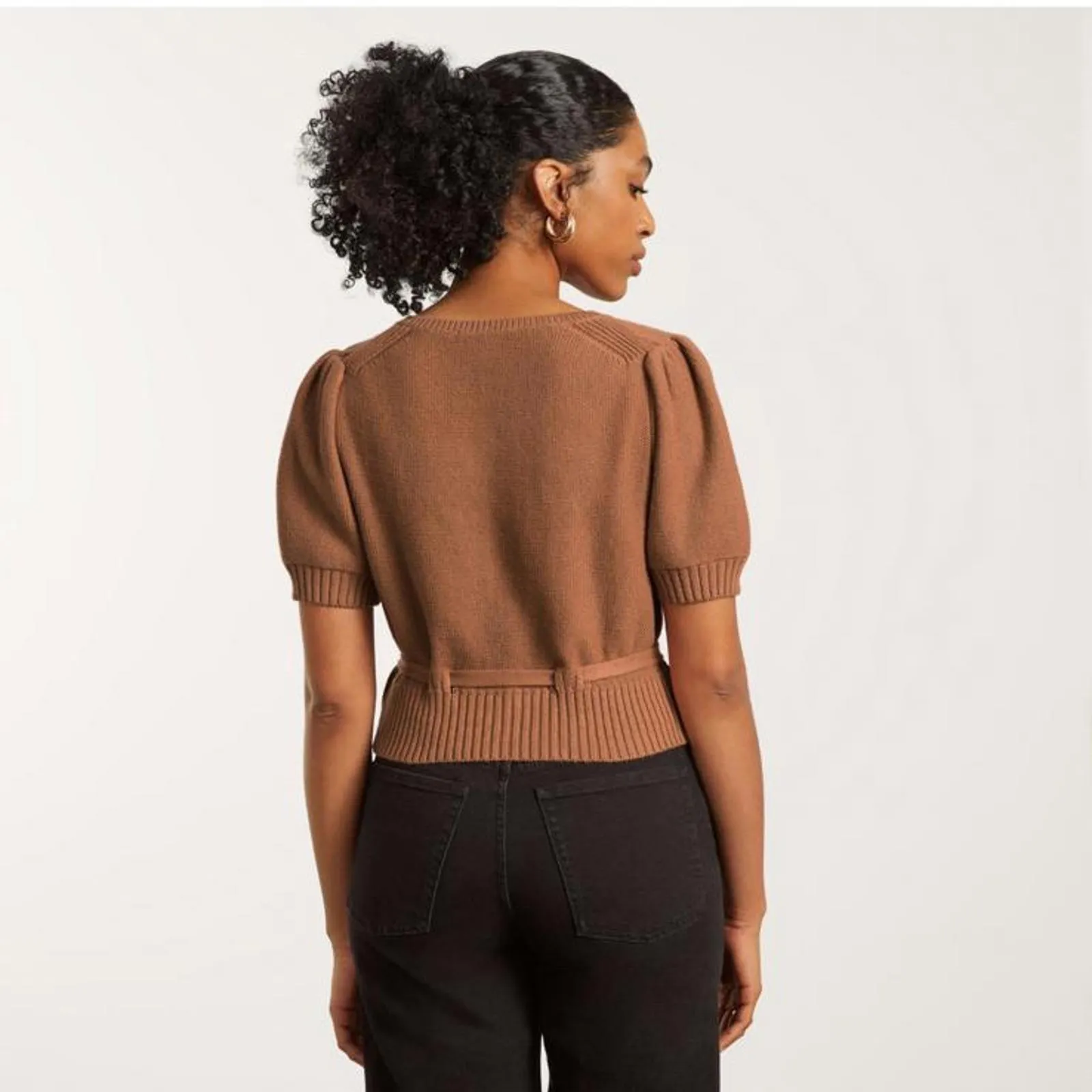 Everlane Organic Cotton Puff Sleeve Button Sweater Top in Rust Women’s sz Medium - Image 13