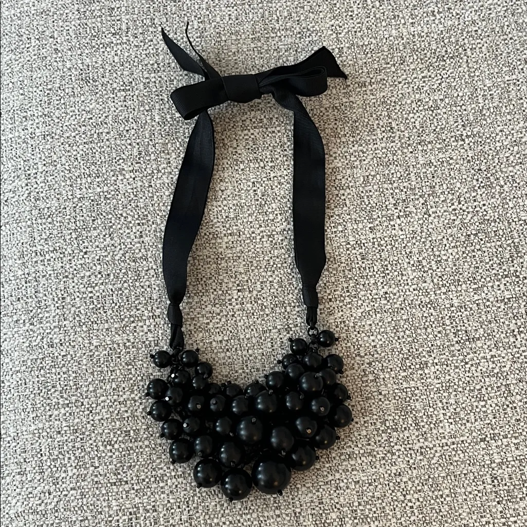 Black Beaded Chainmail Necklace with Adjustable Ribbon - Image 5