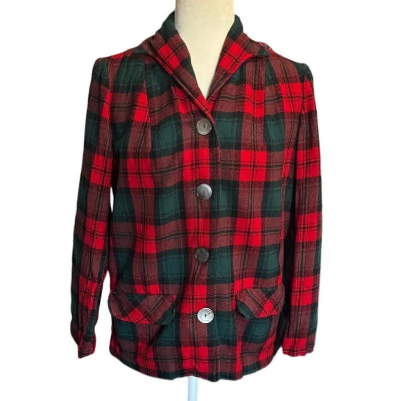 1960s Pendleton “49er” Wool Jacket – Vintage Red & Green Tartan Plaid – XS/S - Image 3