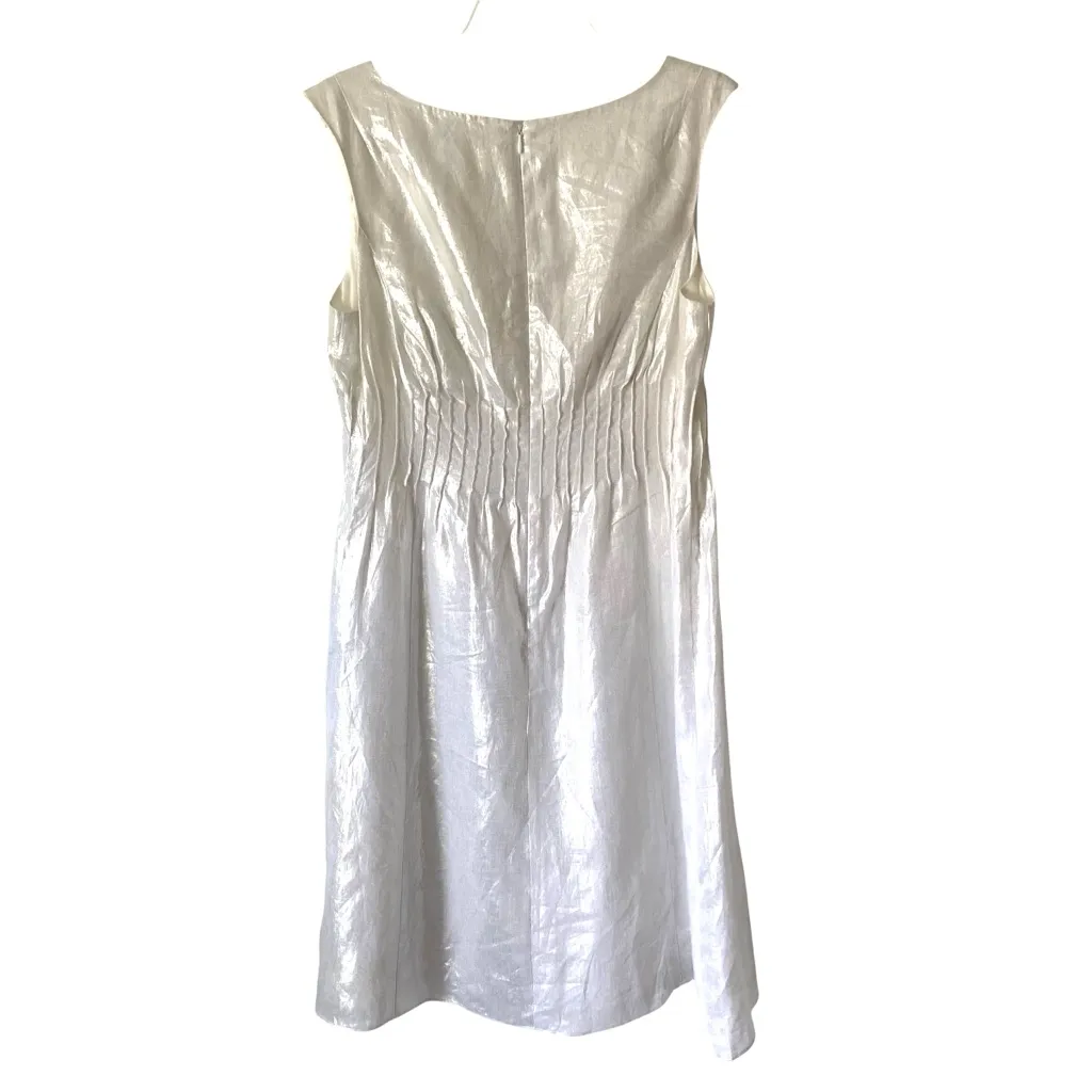 Badgley Mischka Linen White Silver Sleeveless Dress size 12 - Image 5