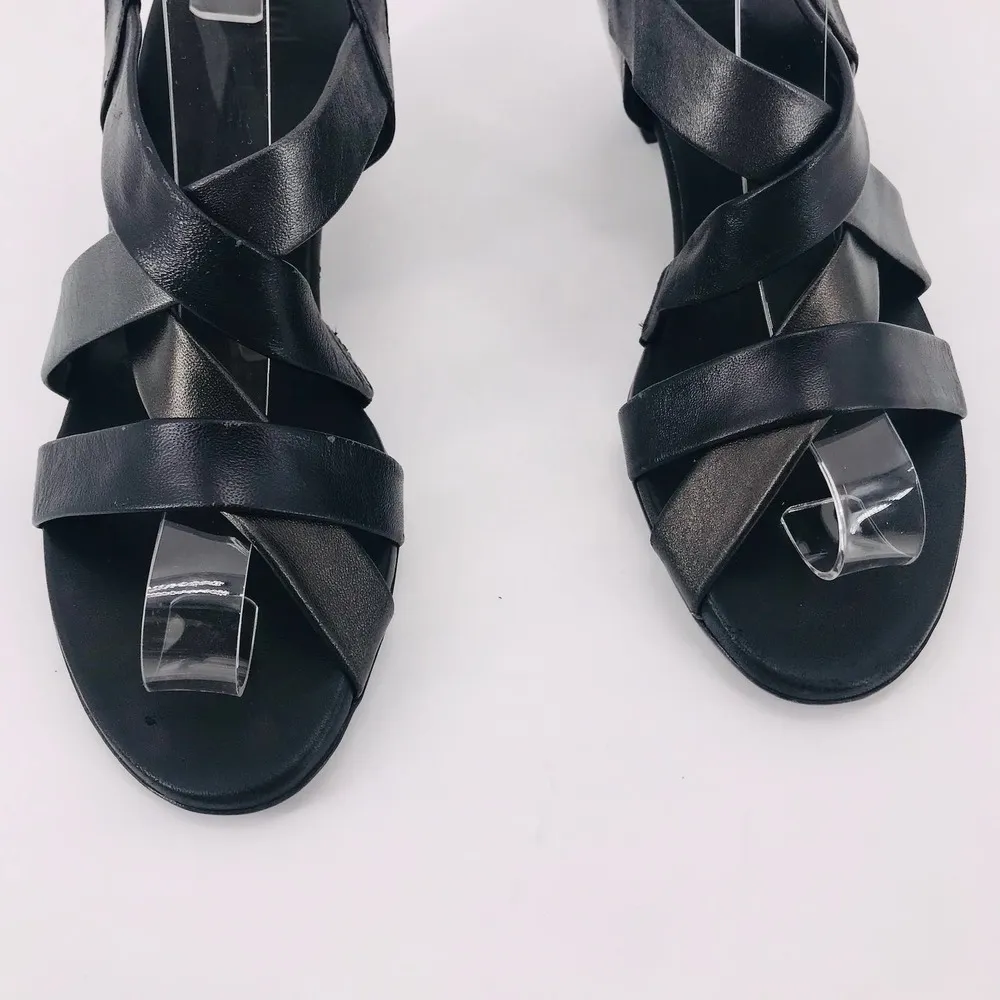Munro Stella Peep Toe Strappy Sandal Black Pewter Metallic Heels Sz 7.5 - Image 4