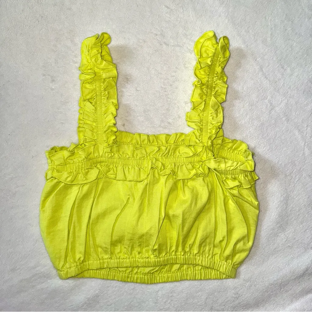 Francesca's Neon Ruffle Crop Top size XS Yellow - Image 5