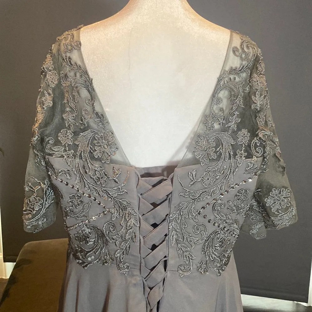 Women’s Grey TeaLength Chiffon Dress Corset Mother of the Bride Size 14 NEW Gray - Image 5