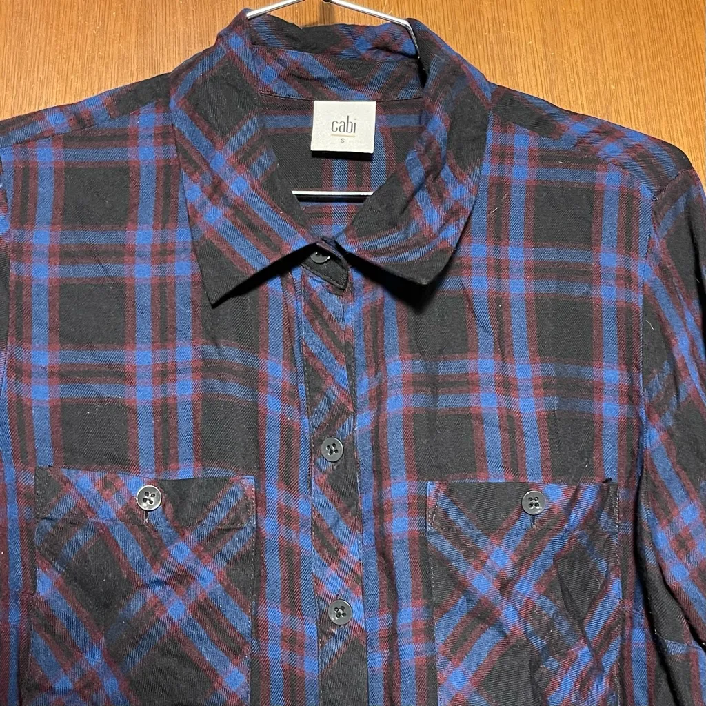 CAbi  Check Shirt Moody Plaid Peplum Button Down Shirt Size Small - Image 3