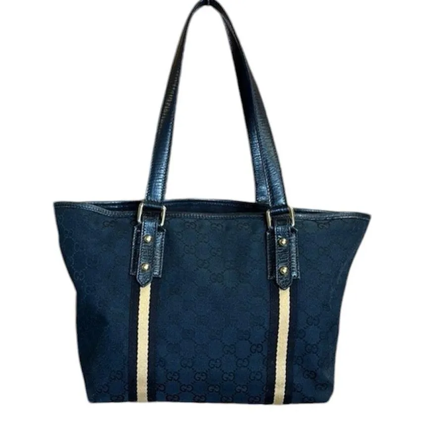 Gucci Authentic Black & Beige GG Web Monogram Canvas Joliecoeur Tote w/ COA - Image 2
