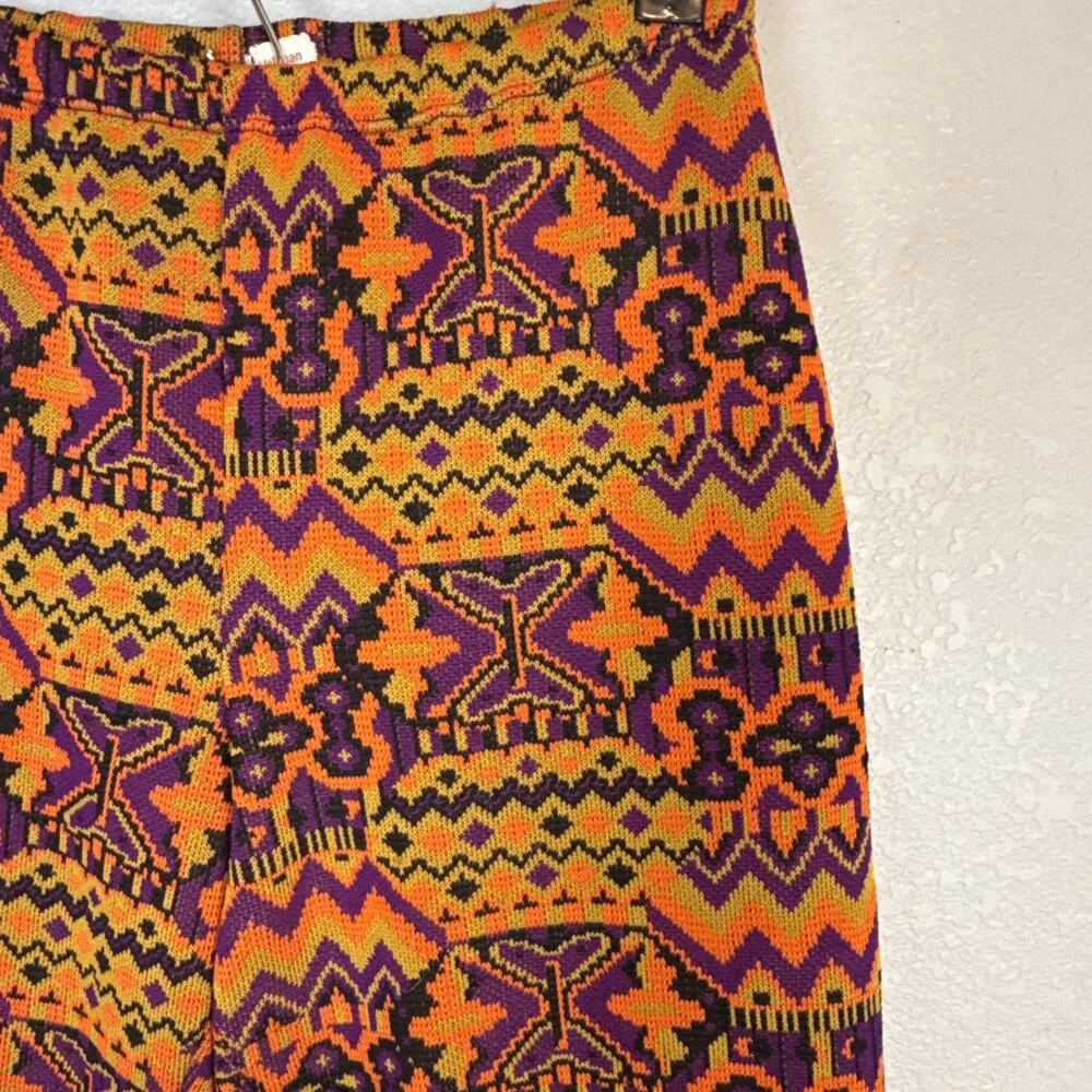 Tami San Francisco Vintage 70s Boho Hippie Knit Flare Pants Colorful Geo Print Size M - Image 3