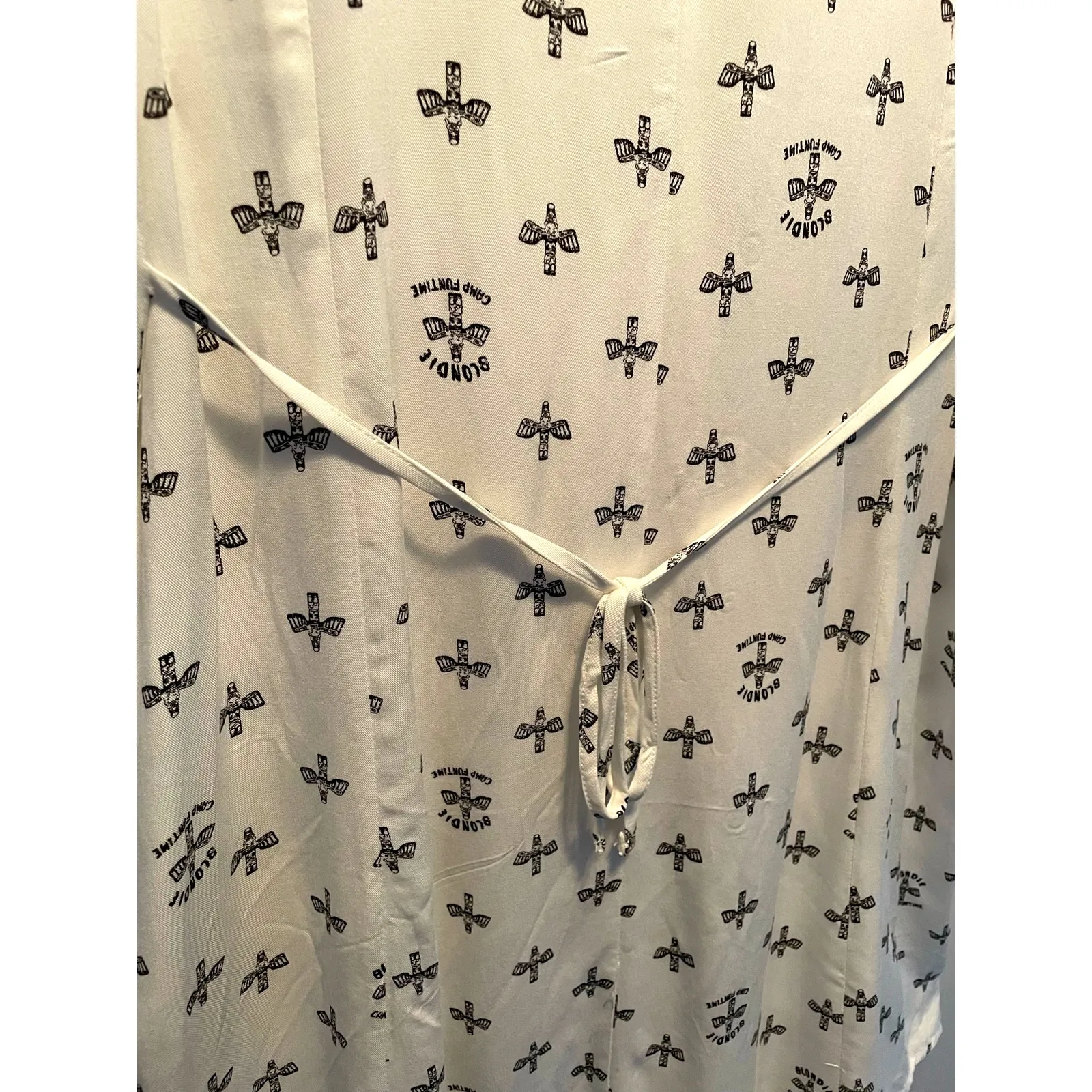 Rock by Junkfood White Button Front Blondie Camp Funtime Print Dress Large - Image 6