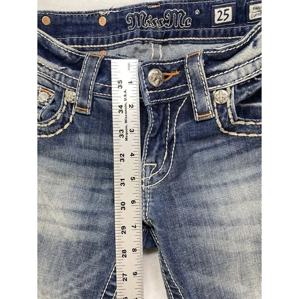 Miss Me Jeans Womens Sz 25 cuffed capri Denim Embellished Fleur de lis Pockets‎ - Image 5