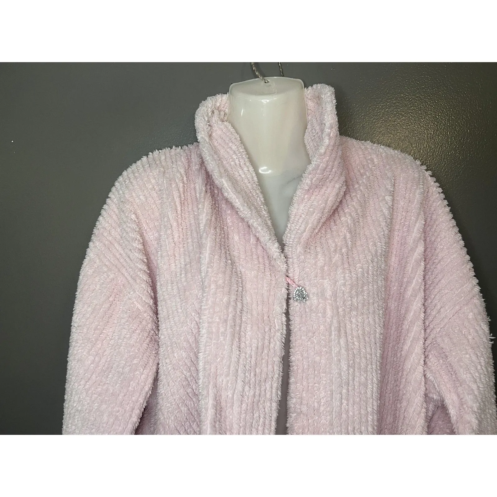 Romantic Concepts Sweater Womens L/XL Pink Chenille Fuzzy Cardigan Jacket USA - Image 2