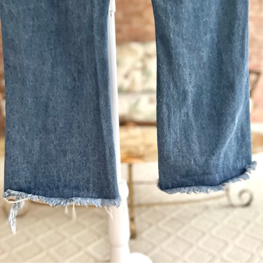 POL Jeans Cropped Flared Raw Split Hem Destructed Ankle Blue S Frayed Whiskered - Image 9