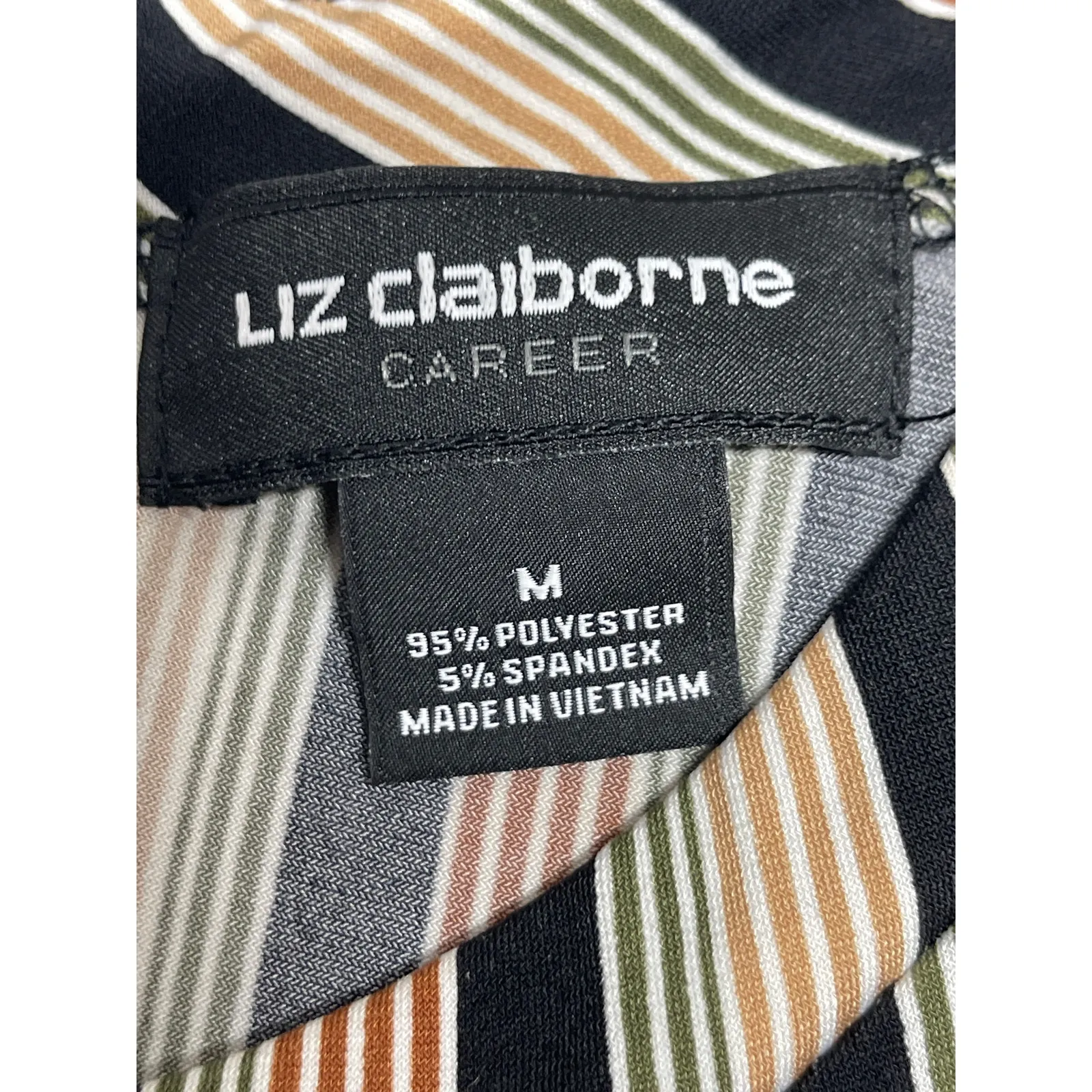 Liz Claiborne Striped Pleated Short Cap Sleeve Career Shirt Blouse Top Size M - Image 3