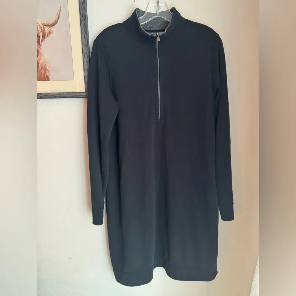 Tommy Bahama Gray and Black Half Zip Long Sleeve Billow Double Knit Dress - Image 6