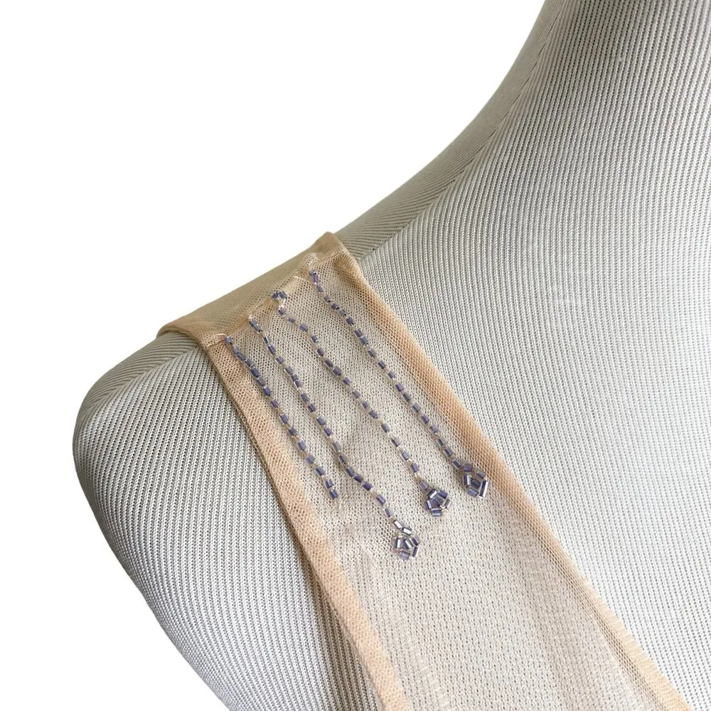 Free People Embellished Beaded Sheer Sleeveless Mini Slip Dress Cream Large - Image 13