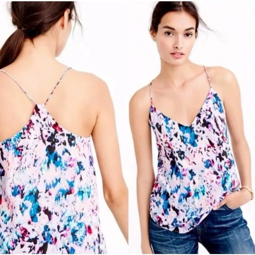 J.Crew Multicolor 100% Silk Abstract Sleeveless Floral Cami Camisole Tank Top 6 - Image 2