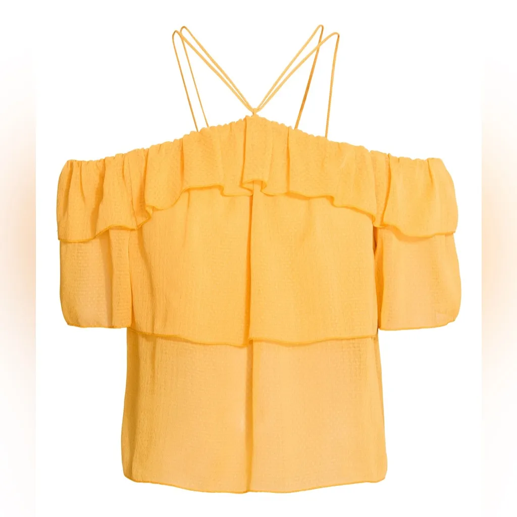 H&M Marigold Ruffle Off the Shoulder Top halterneck cold blouse tangerine tiered - Image 2