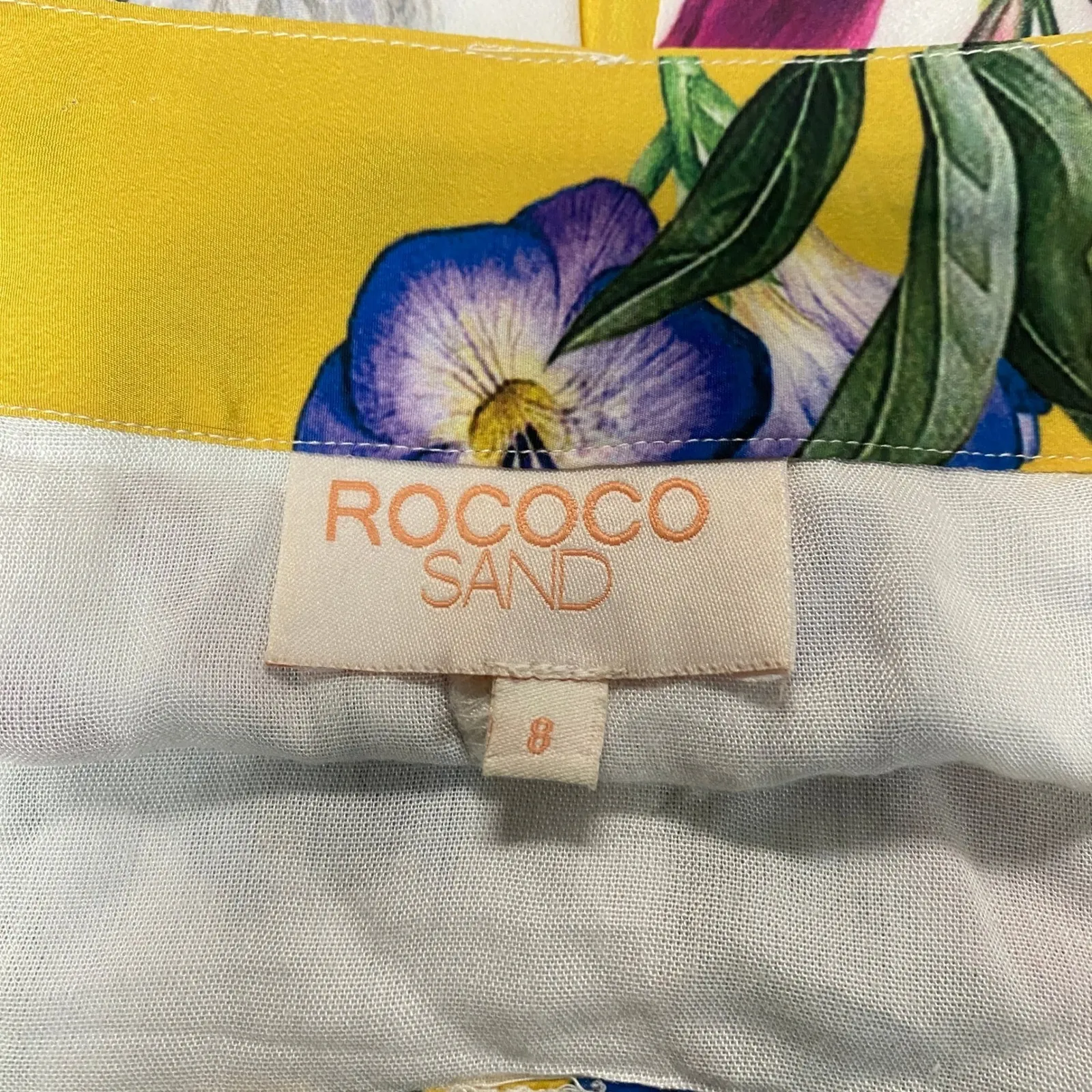 Rococo Sand Floral Maxi Skirt Size 8 Yellow White Colorful Print Boho Beachy - Image 4