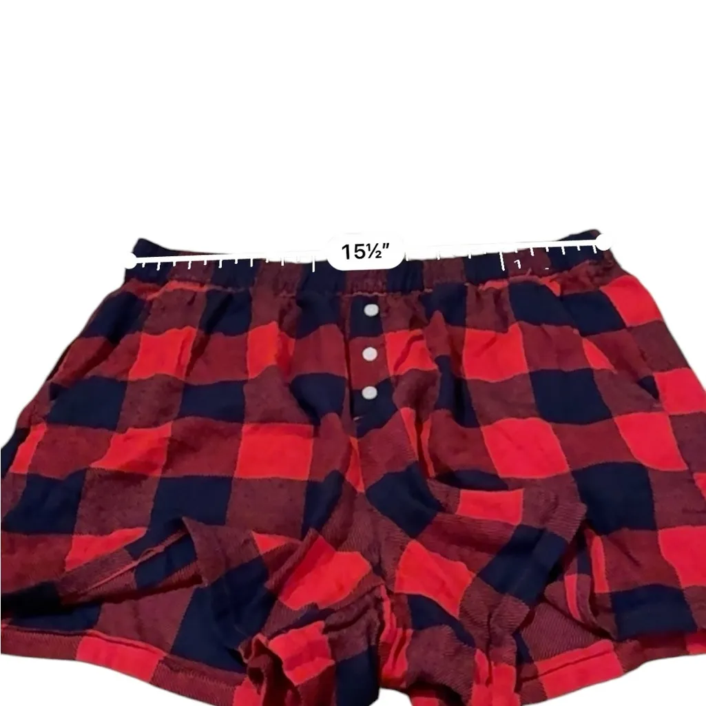 Aerie Red & Navy Blue Buffalo Check High Rise Pajama Shorts Sz M - Image 8