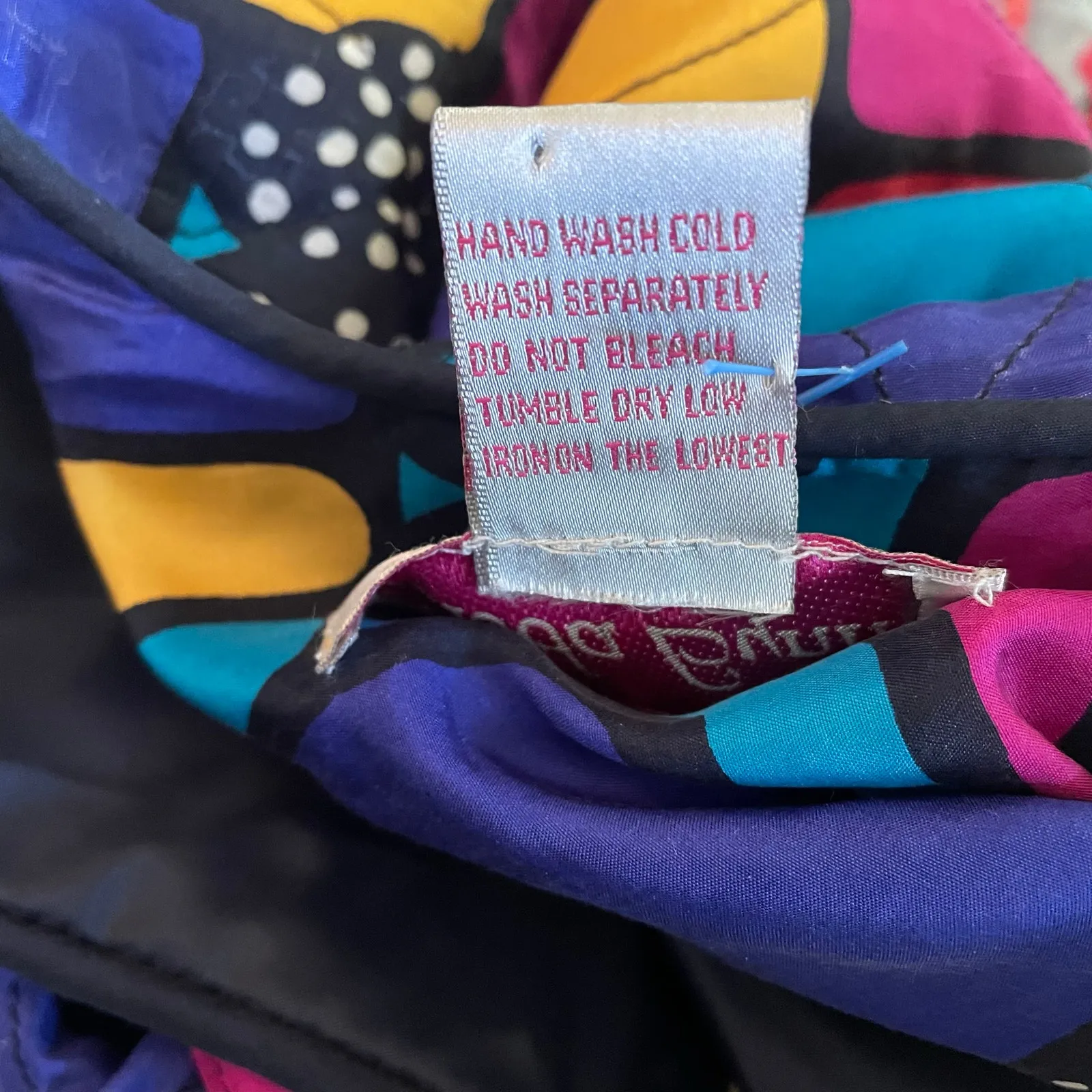 Vintage Rhoda Lynne Quilted Silk Open Jacket 90s Colorful Oversized Womens S Blue - Image 11