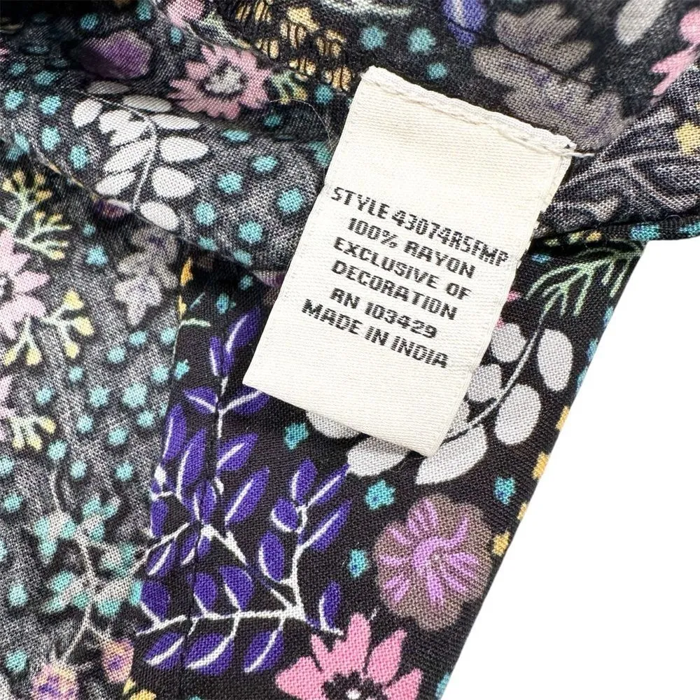 NWT Caffe Marrakech Size M Floral Print Button Front Sleeveless Collar Blouse Black Size M - Image 11