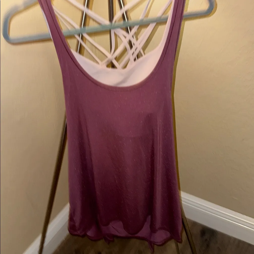 Lululemon Stylish Burgundy and Beige Strappy Yoga Top size 8 - Image 2