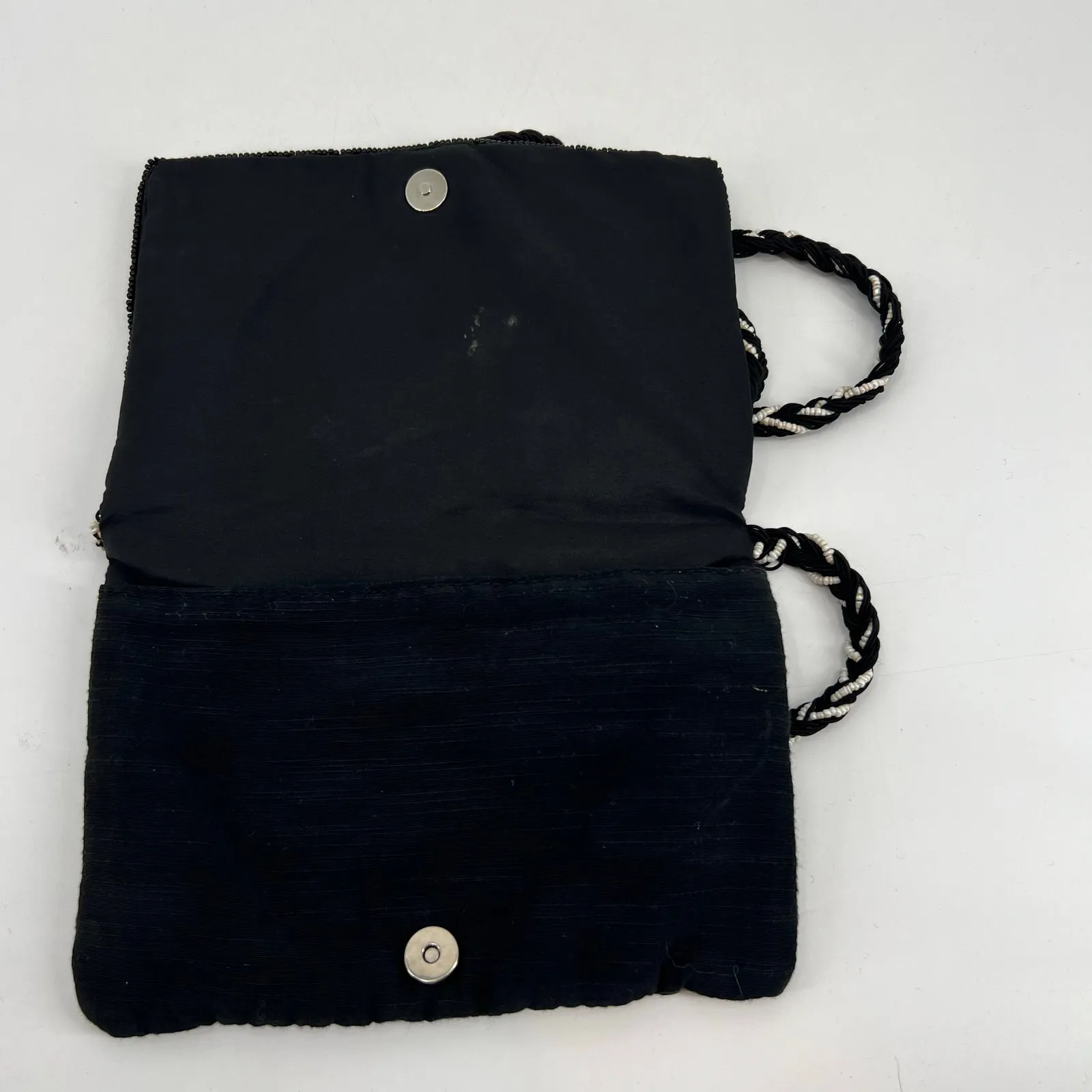 Vintage seed beaded cross body black boho neutral prairie handbag purse applique - Image 5