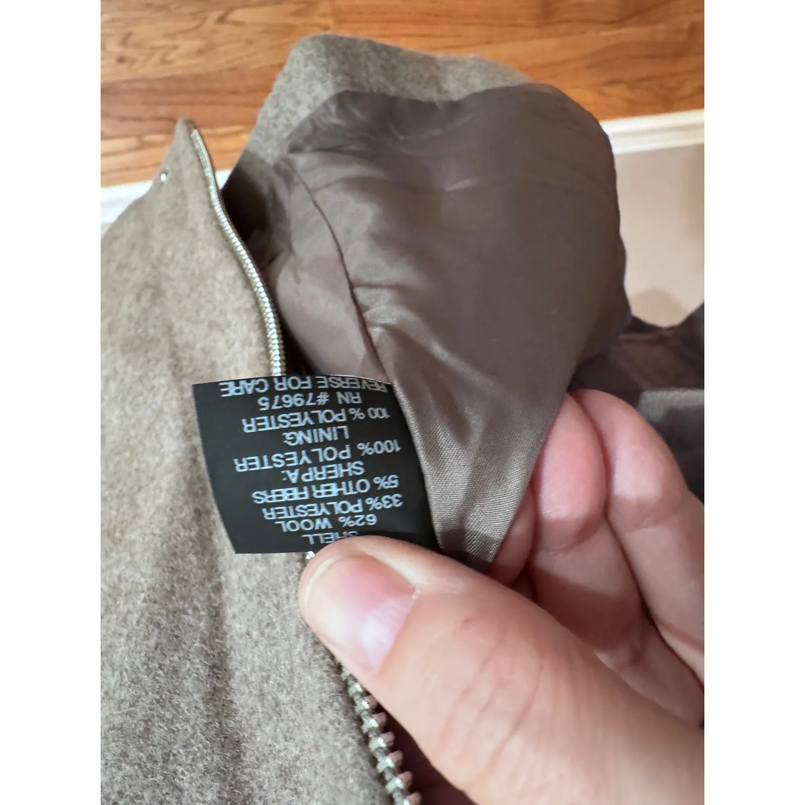 London Fog Women's Wool Blend Sherpa Lined Hooded Coat Size M Heather Taupe - Image 5