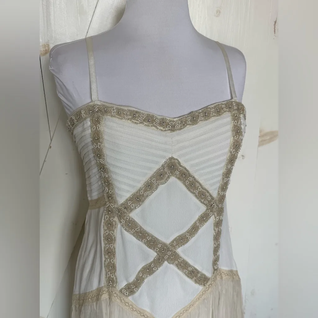 Free People Beaded Lace Cream High Low Dress Boho Wedding Festival Medium Large - Image 4