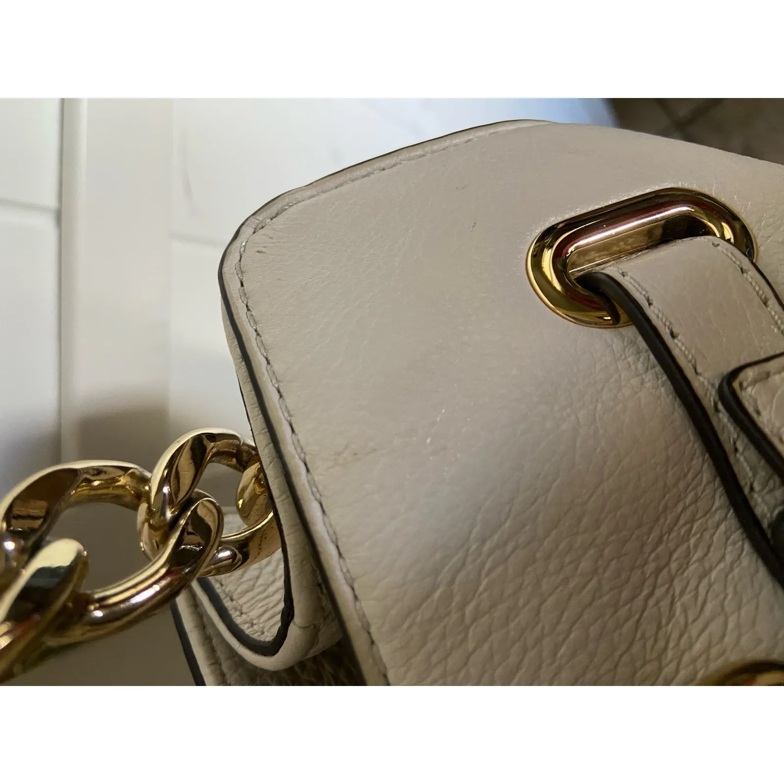 MICHAEL‎ Kors MK Cream Hamilton Leather Womens Purse Bag Tote Shoulder Bag - Image 10