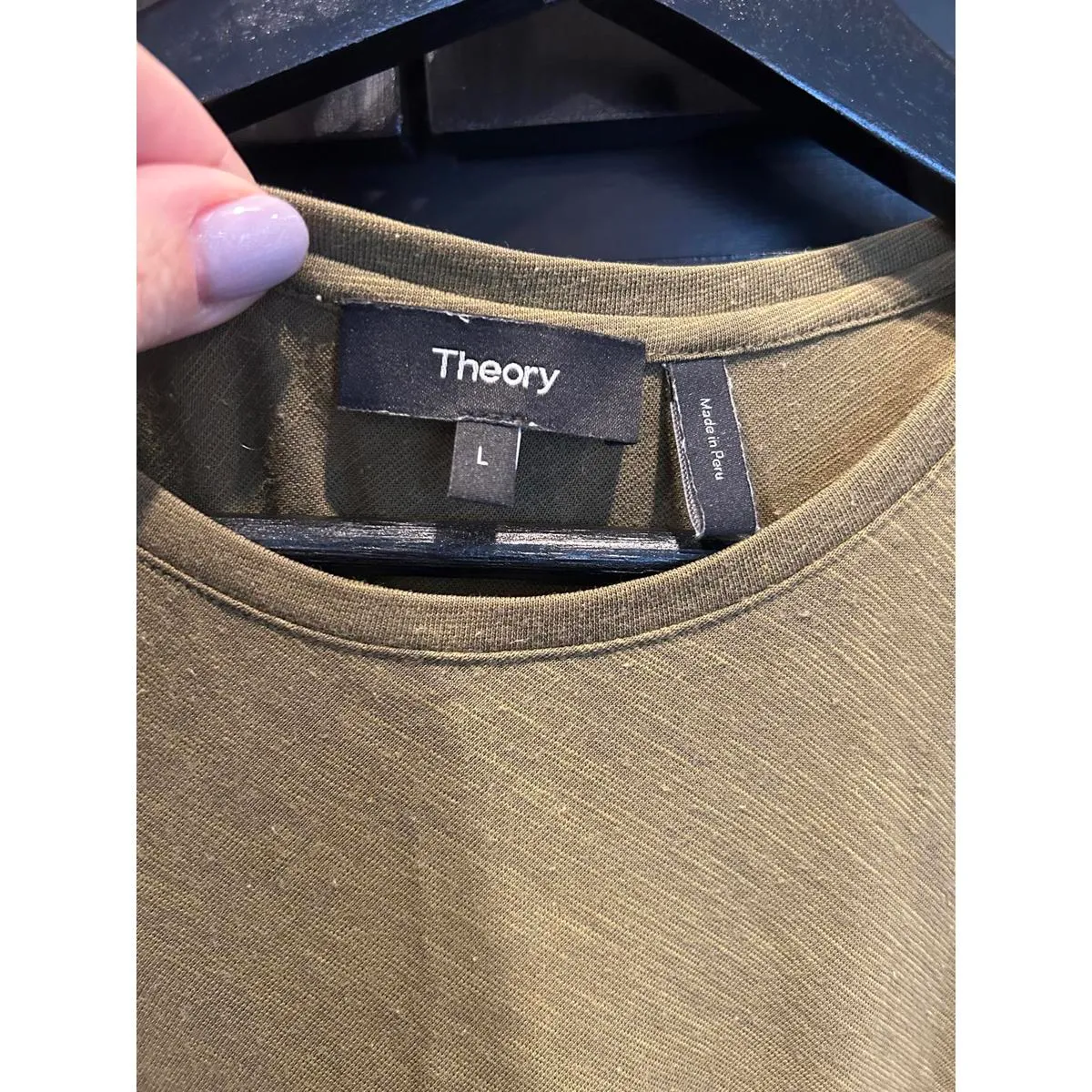 Theory Casual Short Sleeve Dress in Olive Green, Size L - Image 2