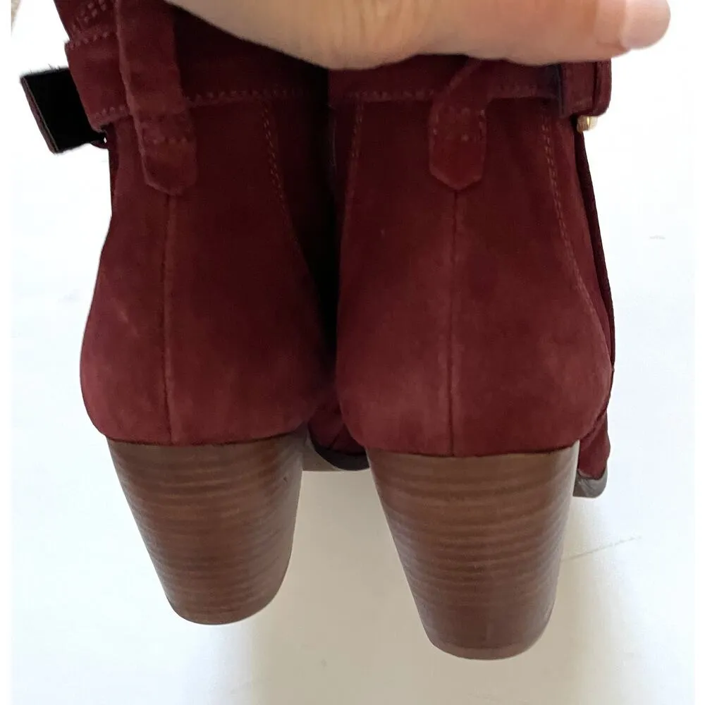 Diba Heeled Genuine Suede Buckle Boots Burgundy Red Size 7 NEW - Image 7