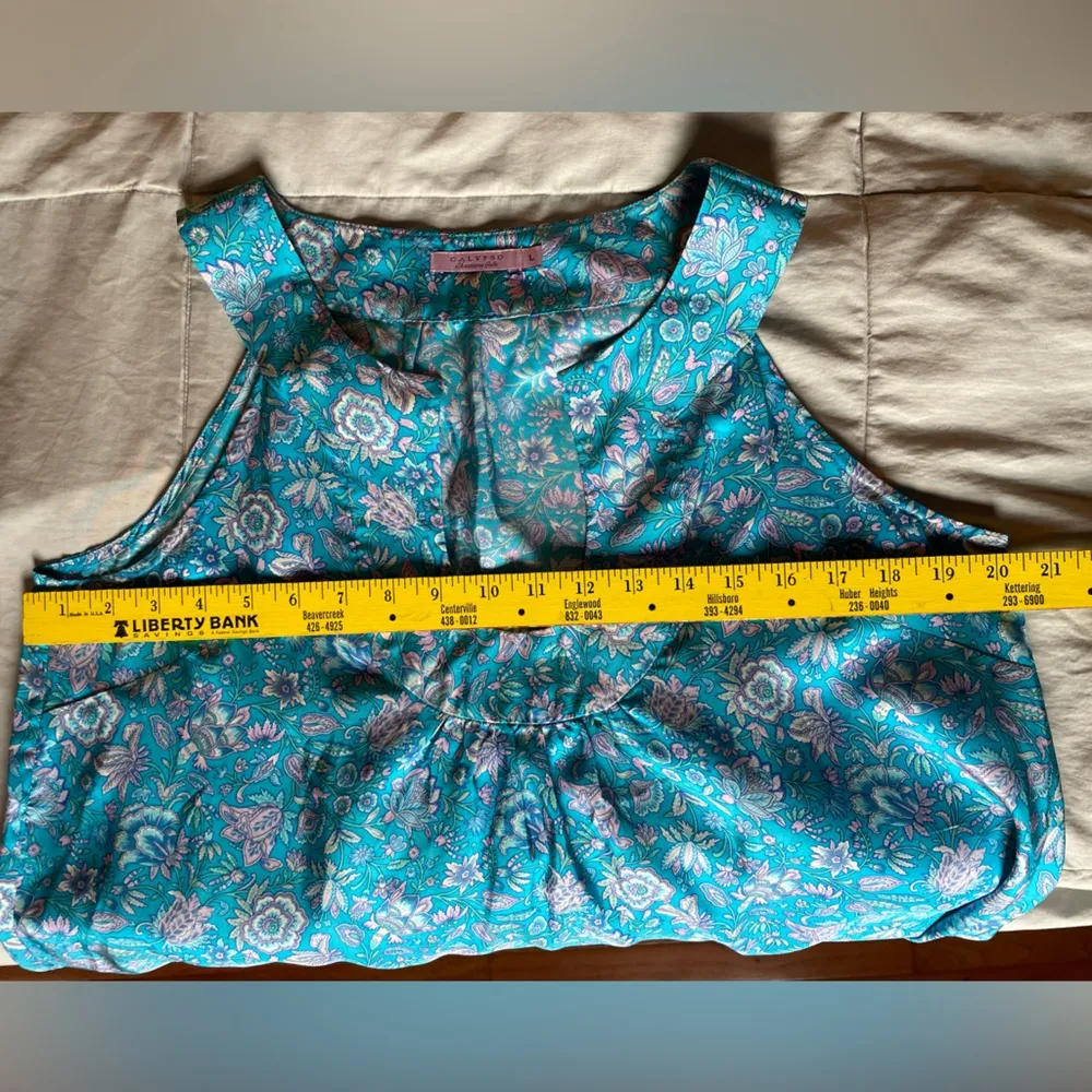 100 Percent Light Blue Floral Silk Dress Size Large Calypso Christiane Celle EUC - Image 4