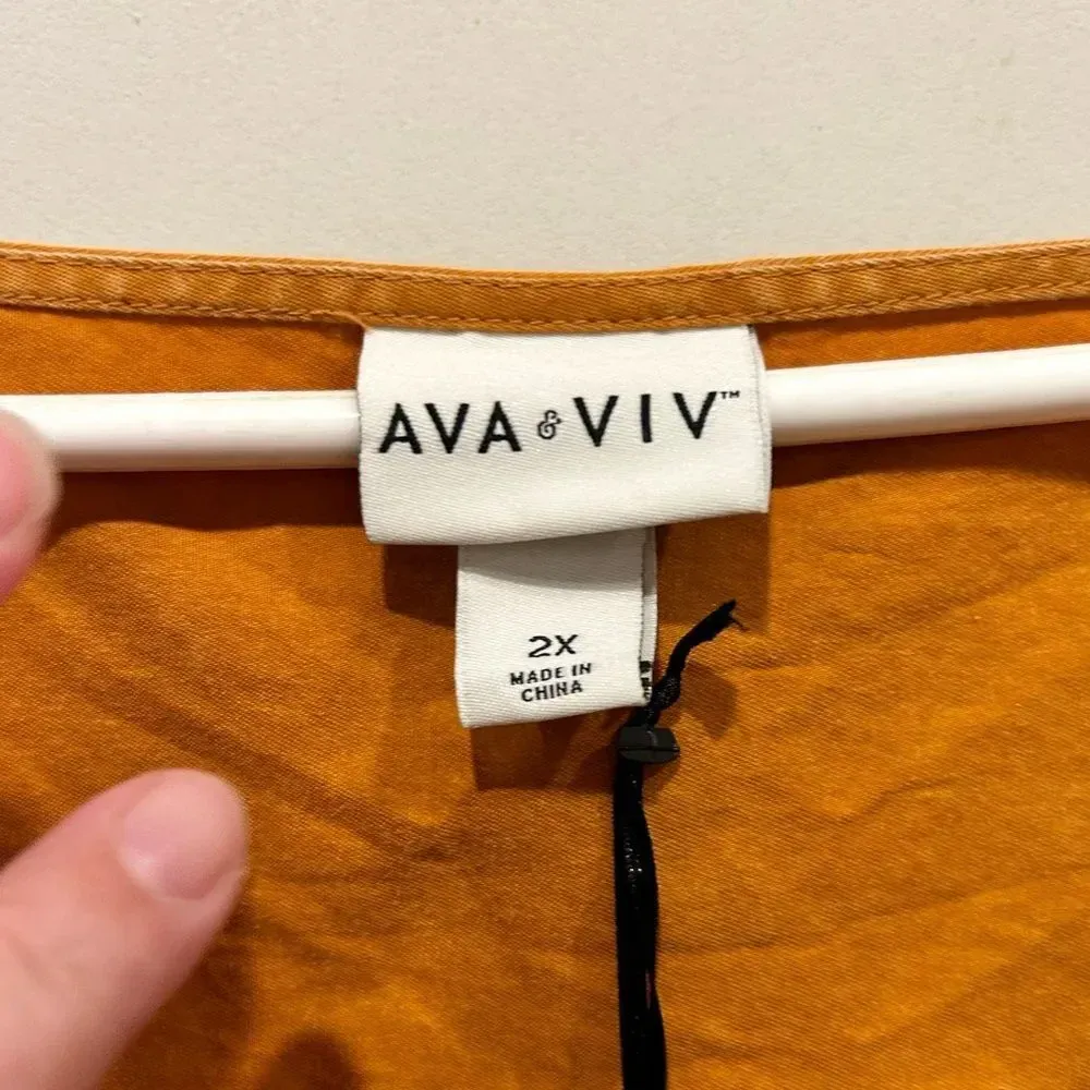 Ava & Viv Women's Copper Pumpkin 3/4 Ballon Sleeve Ruffle Hem Dress size 2X‎ NWT - Image 2