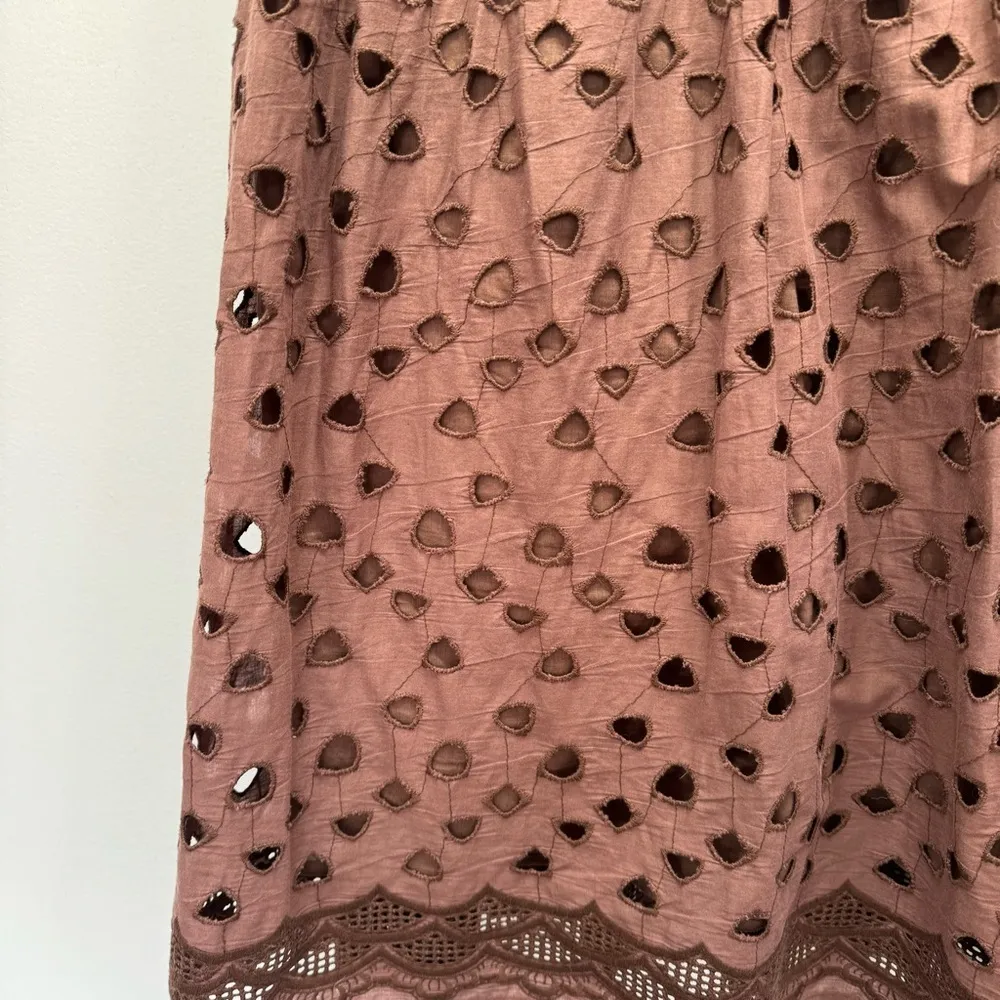 Pura Vida Taupe w Cream Trim Triangle Cutout Eyelet Plunging V Neck Mini Dress - Image 13