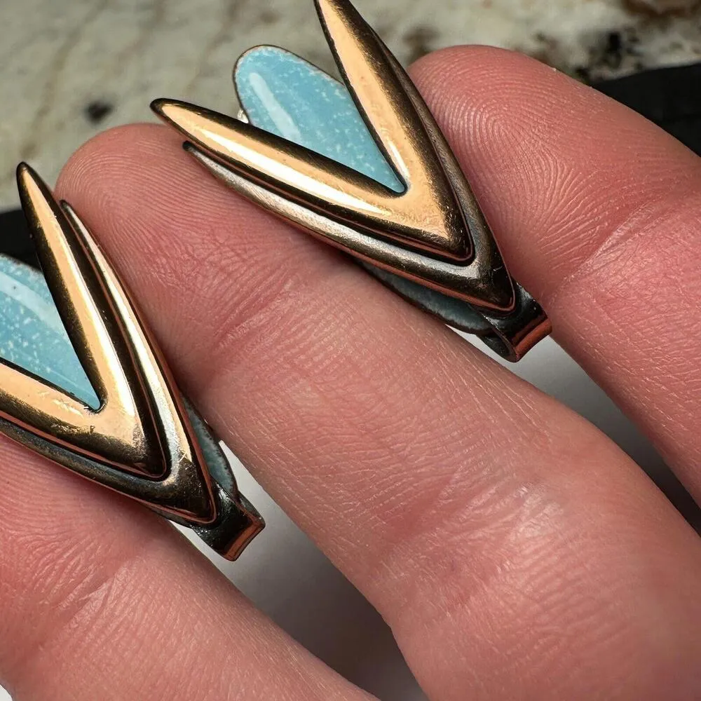 Renoir Matisse Turquoise Blue Enamel Enamel Clip On Earrings Copper Signed - Image 8