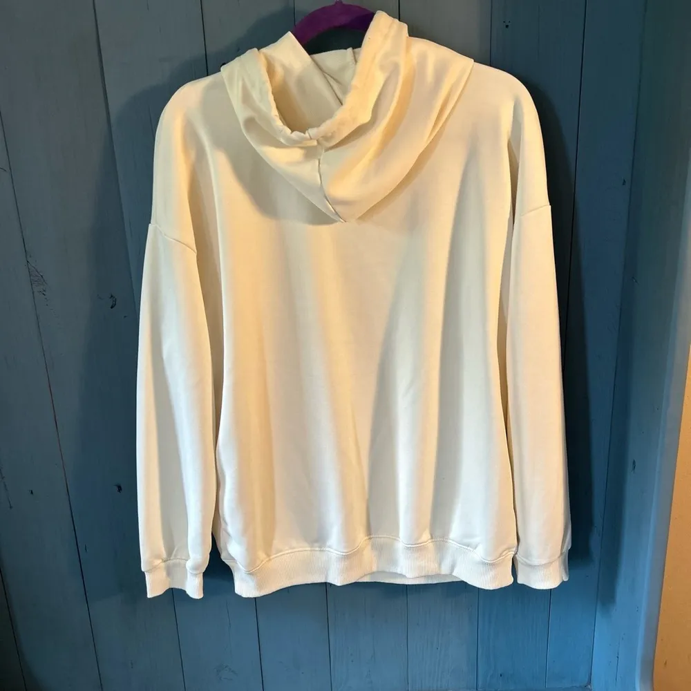 NWOT Amazon Cream Hoodie w/Black Lettering “Pilates Girl” | Size Large - Image 3