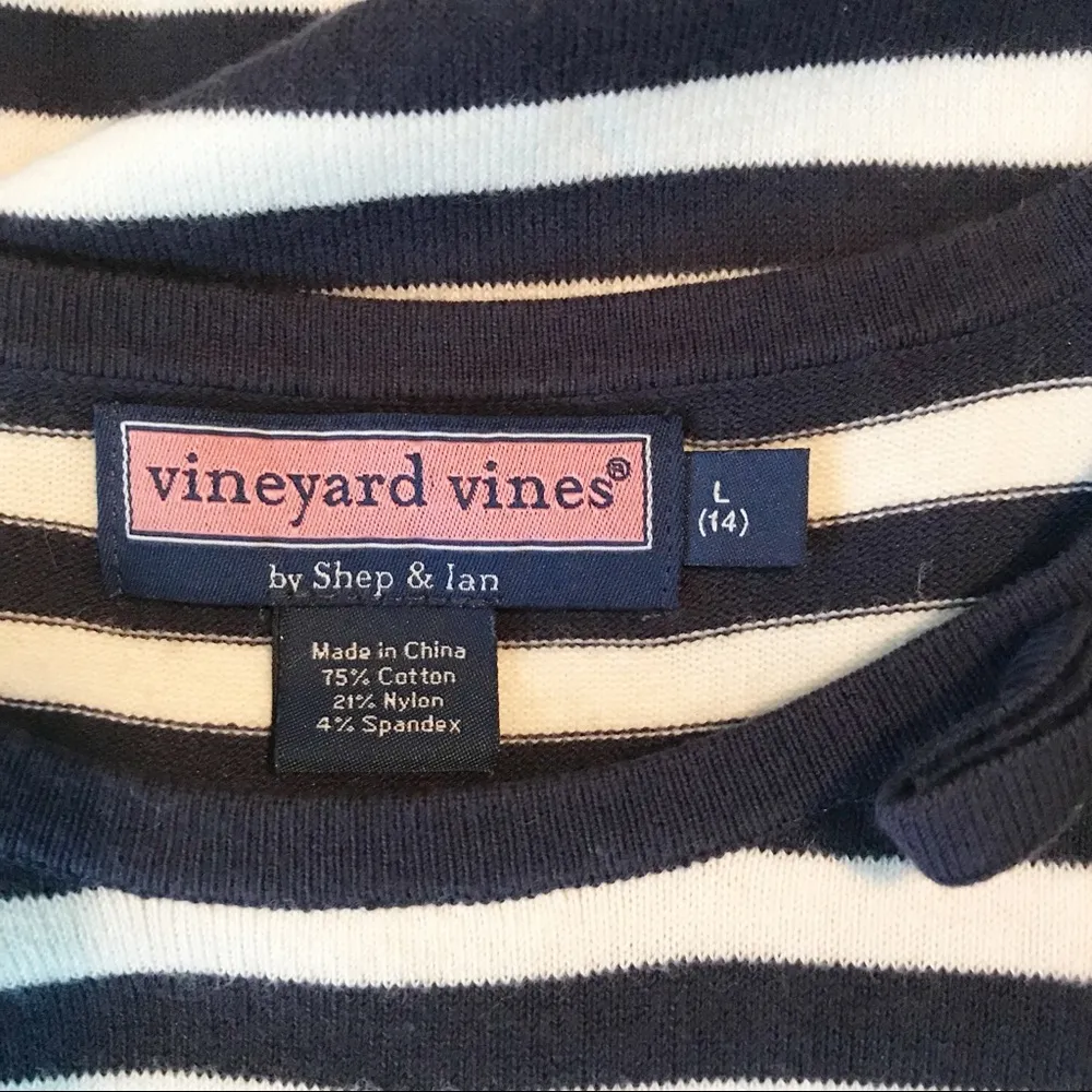 Vineyard Vines  Navy Blue Bow Striped Knit Cotton Blend Sweater Dress girls L 14 - Image 6