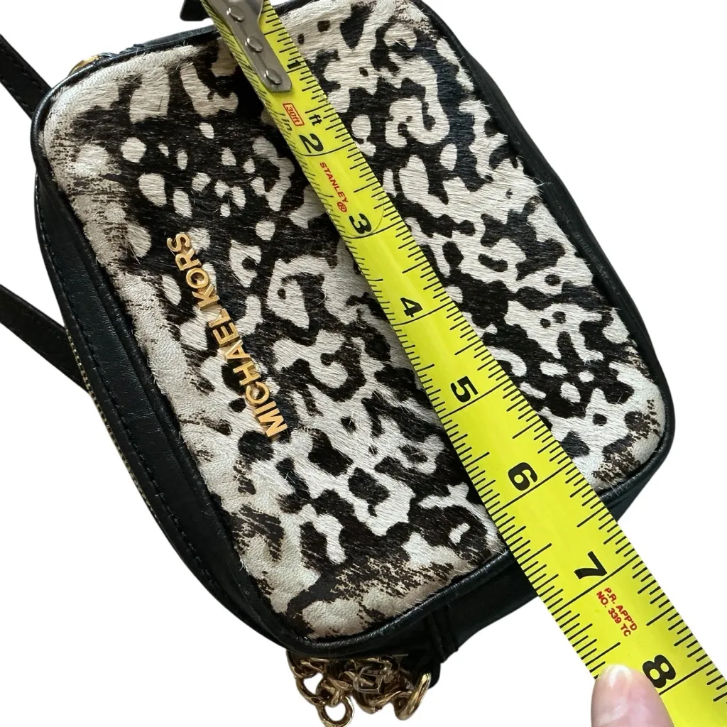 Michael Kors calf hair camera bag crossbody shoulder gold chain cheetah print - Image 4