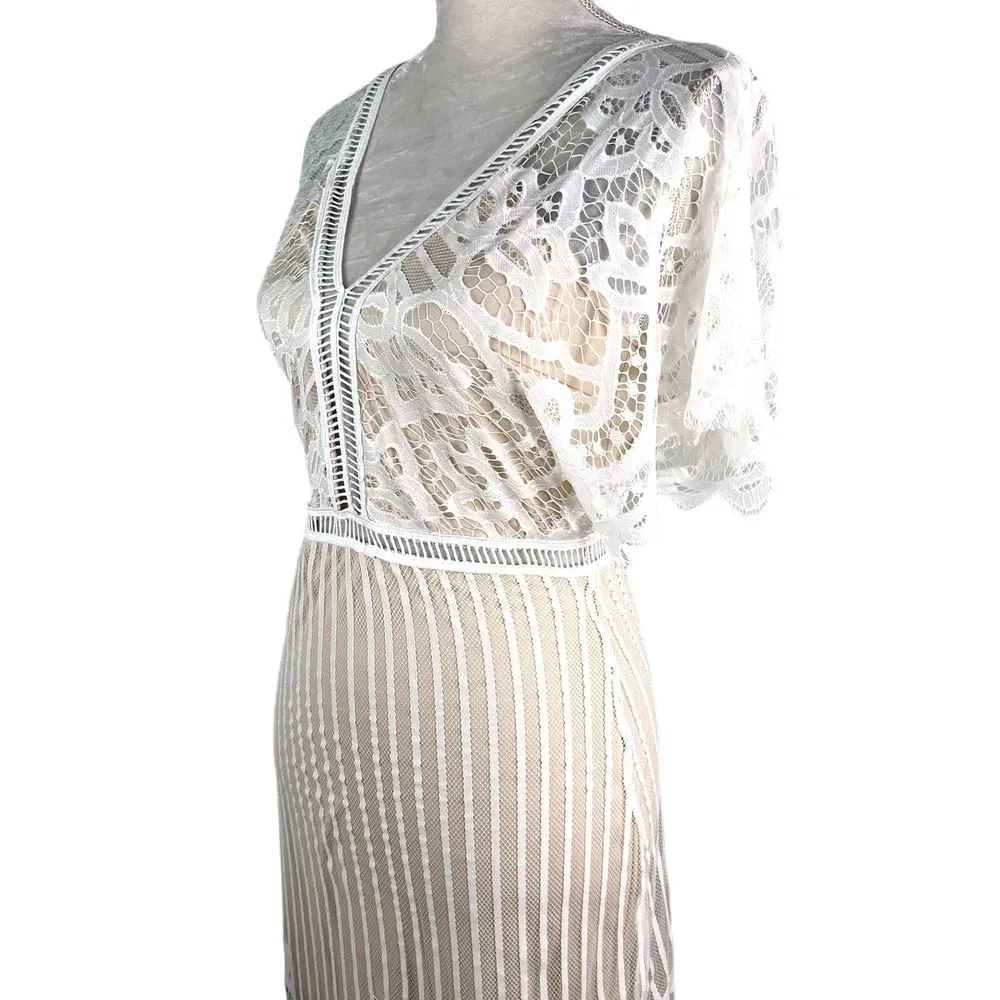 Boohoo Occasion Dress 6 White All Over Lace Bodycon Midi New - Image 11