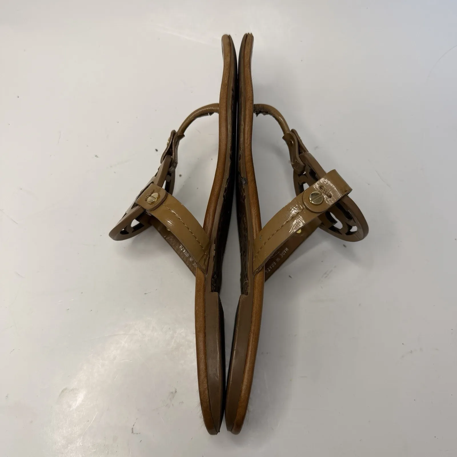 Tory Burch Miller Brown Leather Medallion Flip Flop Sandals Size 7.5 Classic - Image 10