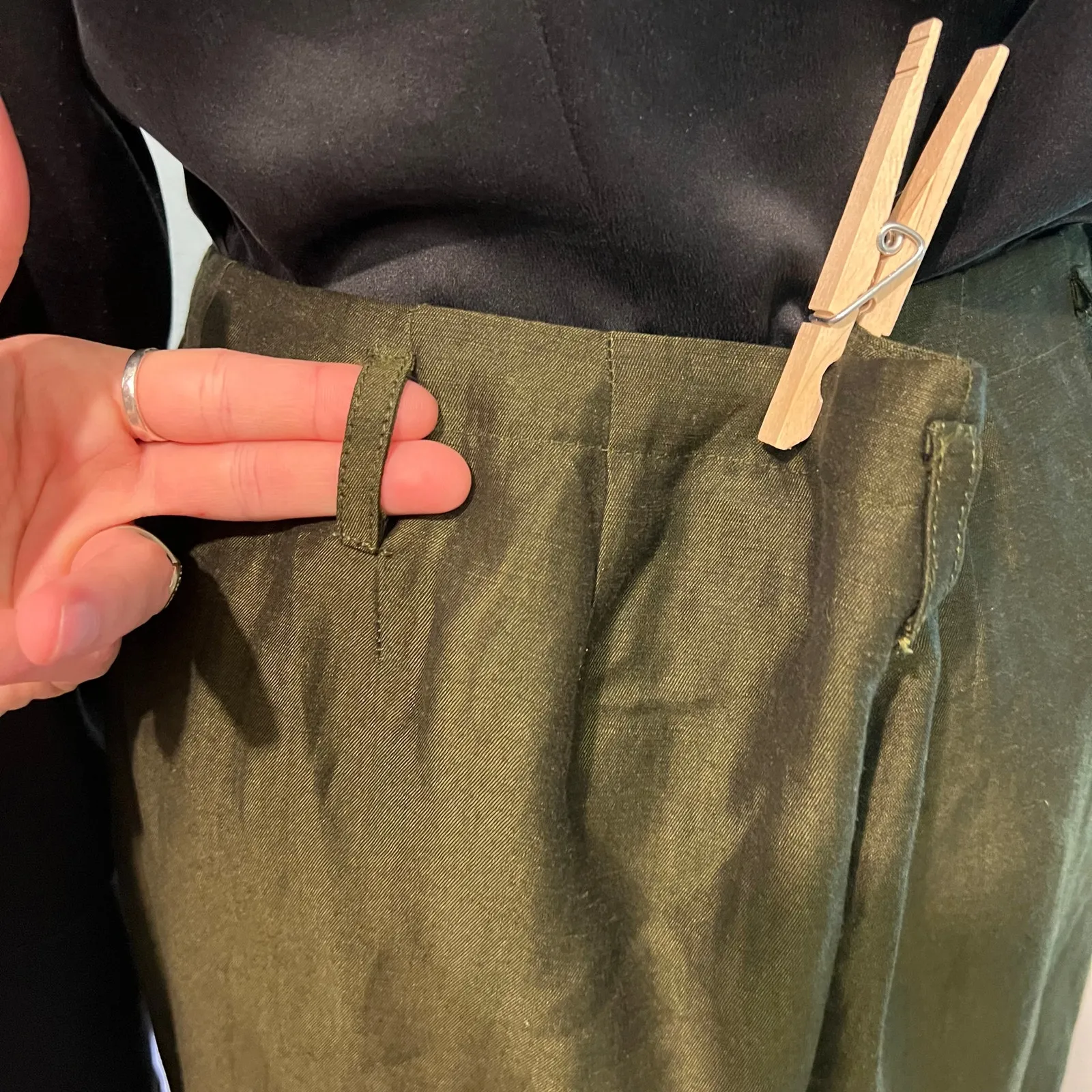 Kate Hill Dark Green Linen High Rise Relaxed Fit Trouser Pants Size 12 - Image 6