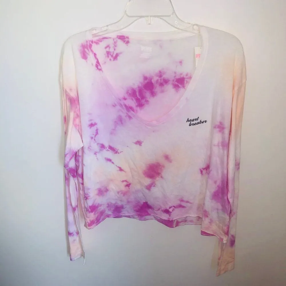 Brand New Tie Dye Heart Breaker‎ Crop Tee Size L Pink Victoria's Secret Women - Image 2