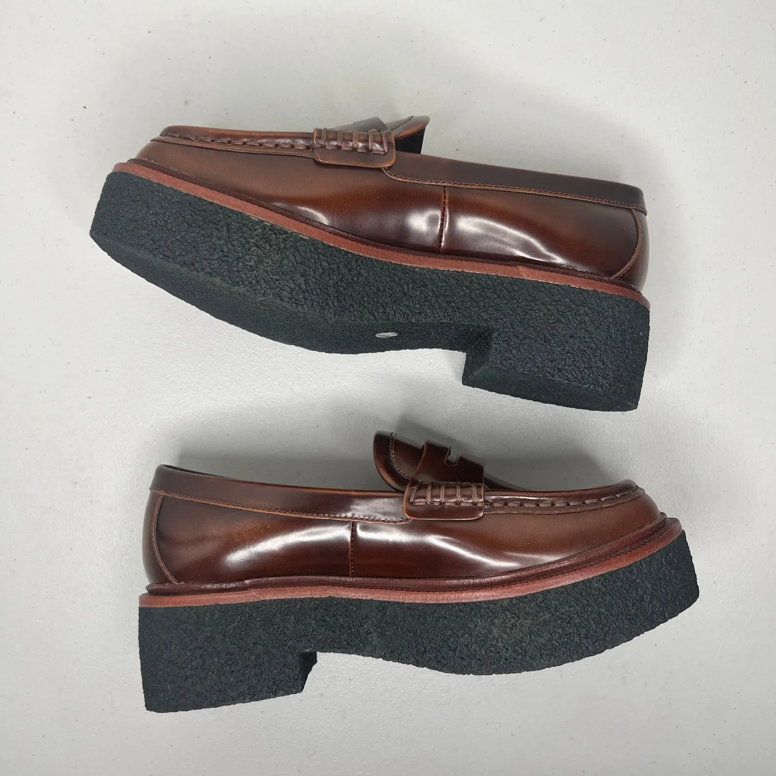 Loeffler Randall Rikki Brown Leather Platform Loafers Size 5 - Image 4